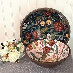 ❤️Pretty 2 set Mango Wood & Enamel Serving Bowls